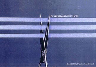Annonce Adidas Store &amp;quot;ribbon cutting&amp;quot; Now Open - 2000<br />Source : Cannes Lions Archive Online, longlist.<br />Creatives: Michael Mccullough, Pam <br />Agence : Wongdoody (USA)