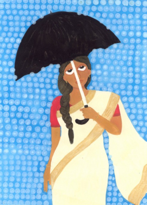 Woman with Umbrella, Poster Colours on Paper